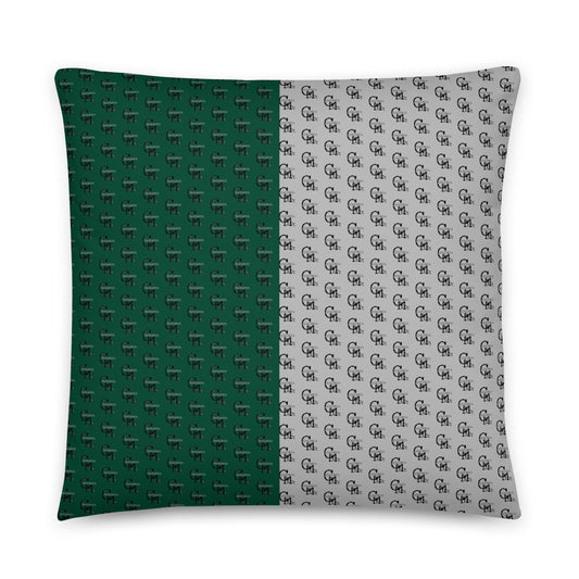 Melanin Made Pillow featuring a split design with dark green and light gray sections, each decorated with a repeating subtle pattern, perfect for stylish home decor.