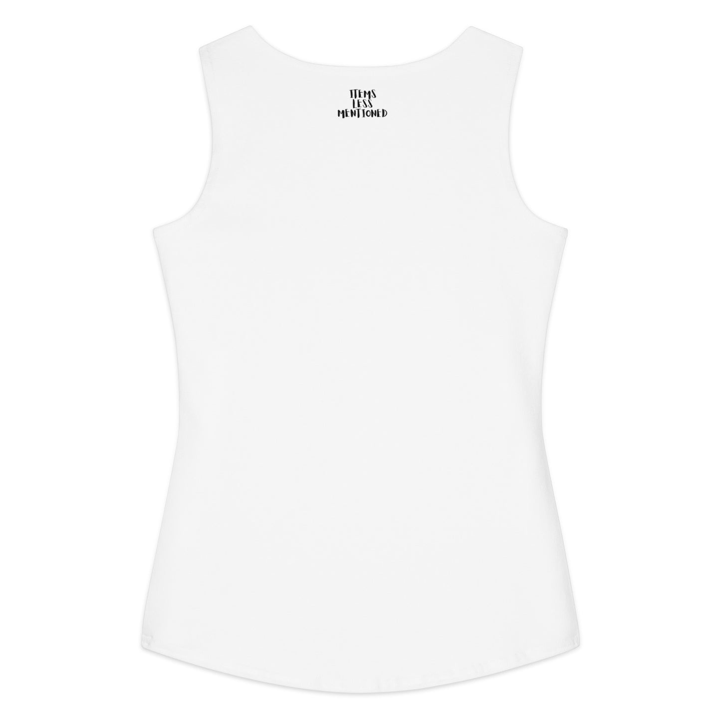 Back view of a white cotton tank top featuring the text "Don't Duck Around Tank" printed near the neckline, showcasing a simple and comfortable design for casual wear.