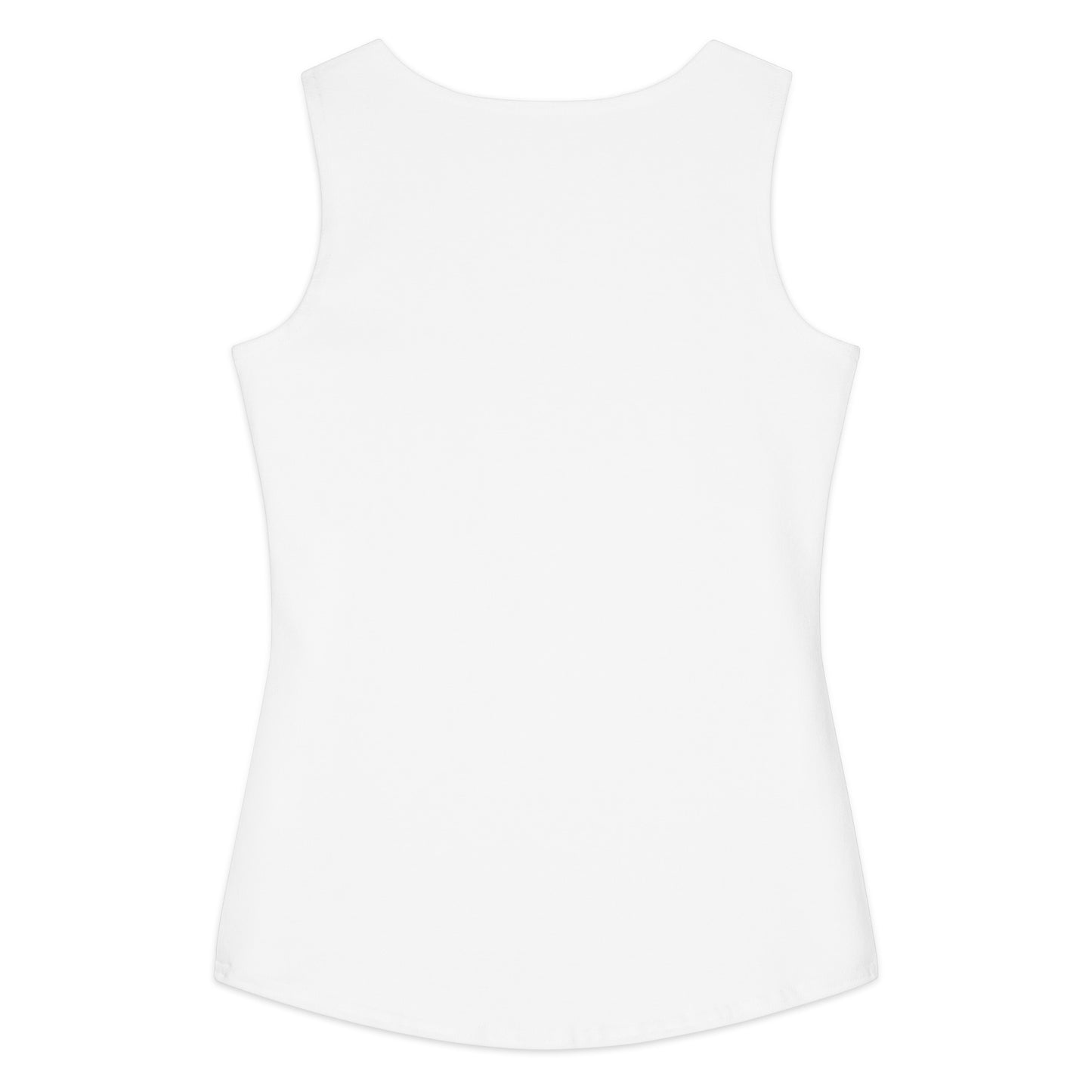 Back view of a plain white sleeveless cotton tank top named Holy Fire Tank, designed for comfortable, casual wear.