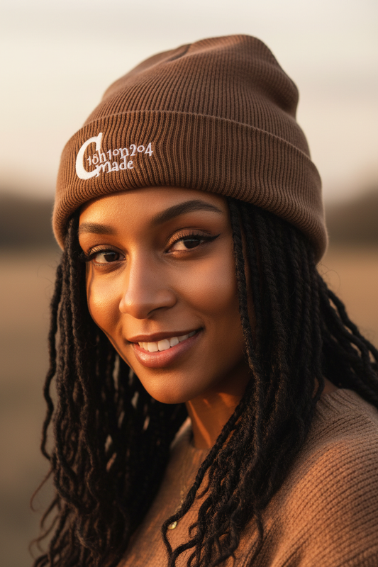 C18H10N2O4 Beanie – Brown Close Headshot