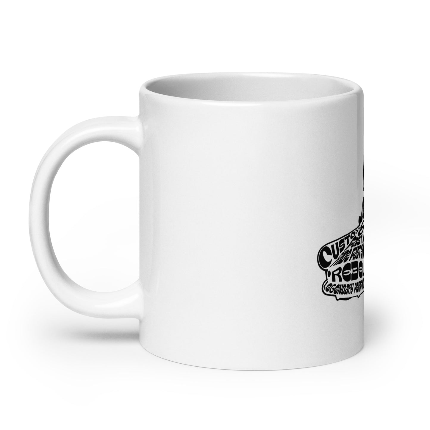 White glossy ceramic Mug – Vintage '87 Cruiser with handle on the left, featuring a bold black graphic design and purpose-driven messaging ideal for faith-inspired gifts.