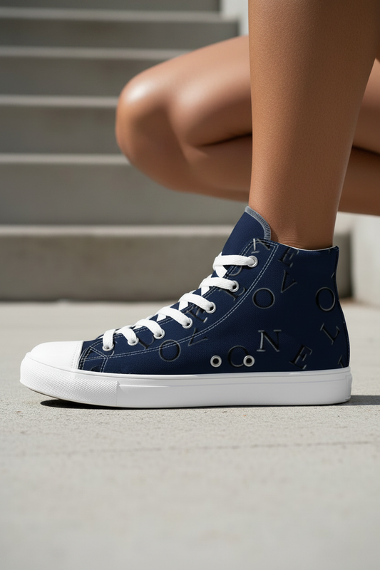 Women's High Top Sneakers – One Love – Crouching Side Close-Up
