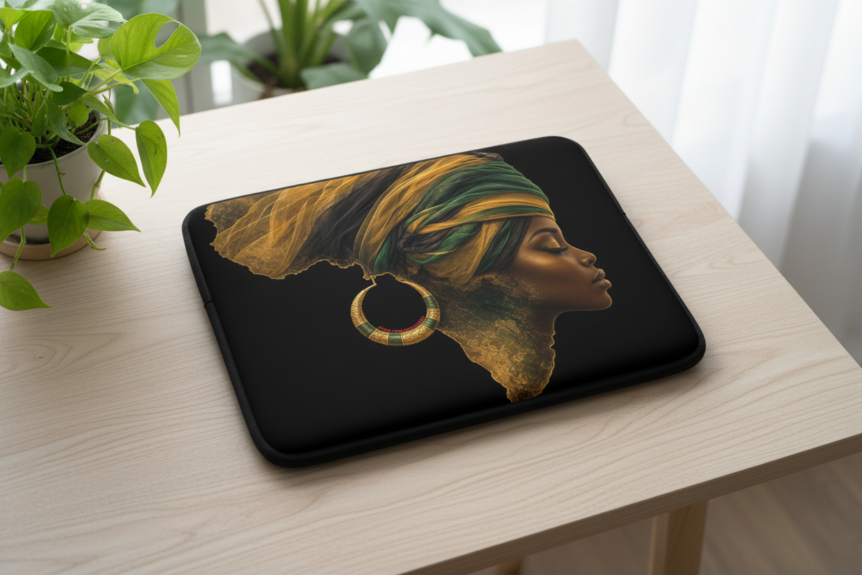 Africa Face Outline Laptop Sleeve – Flat on Desk