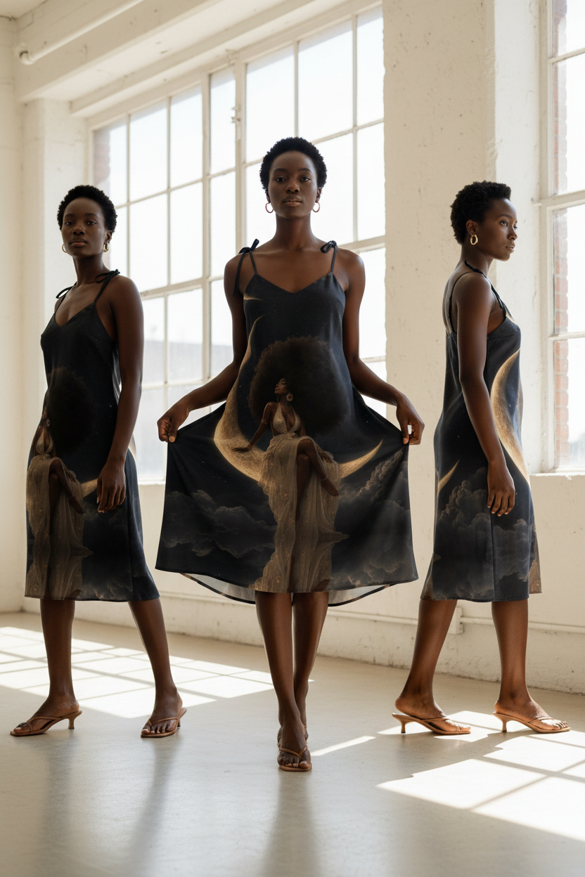Africa Face Print Slip Dress – 3 Angles