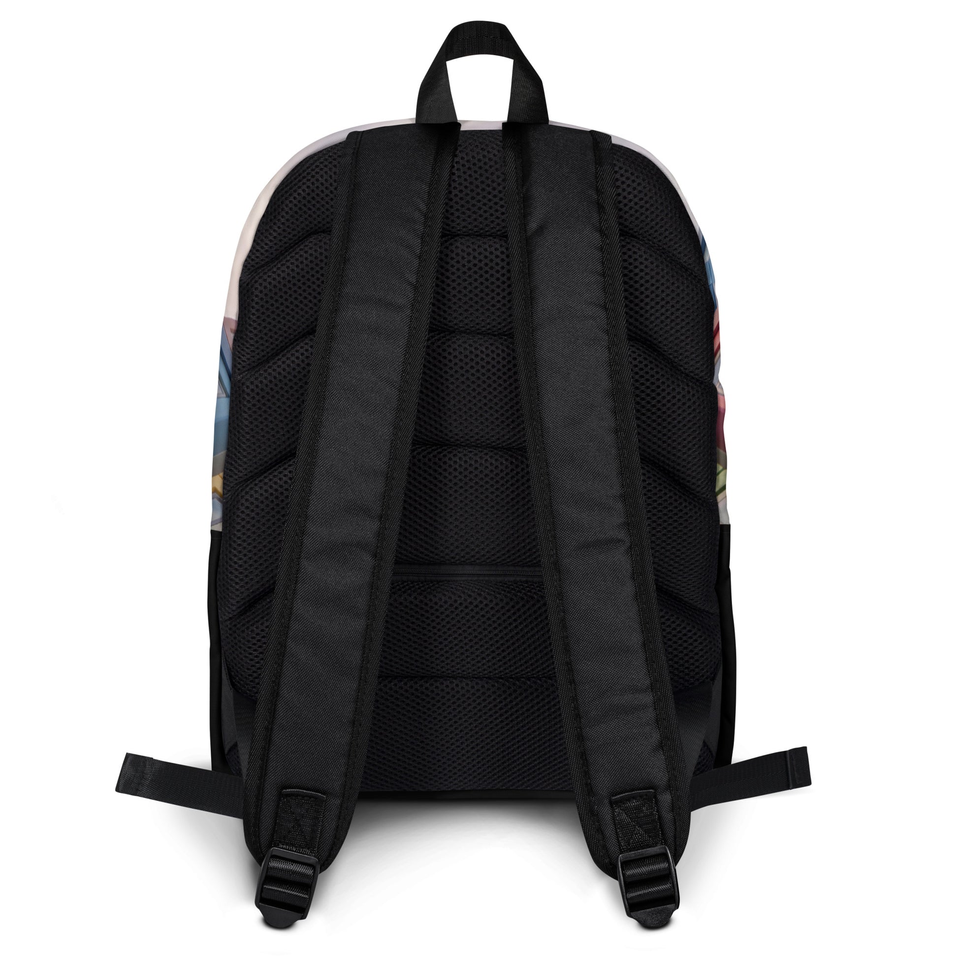 Back view of the Backpack – Get Right With Your Creator featuring padded black adjustable straps and breathable back panel for comfort and support.