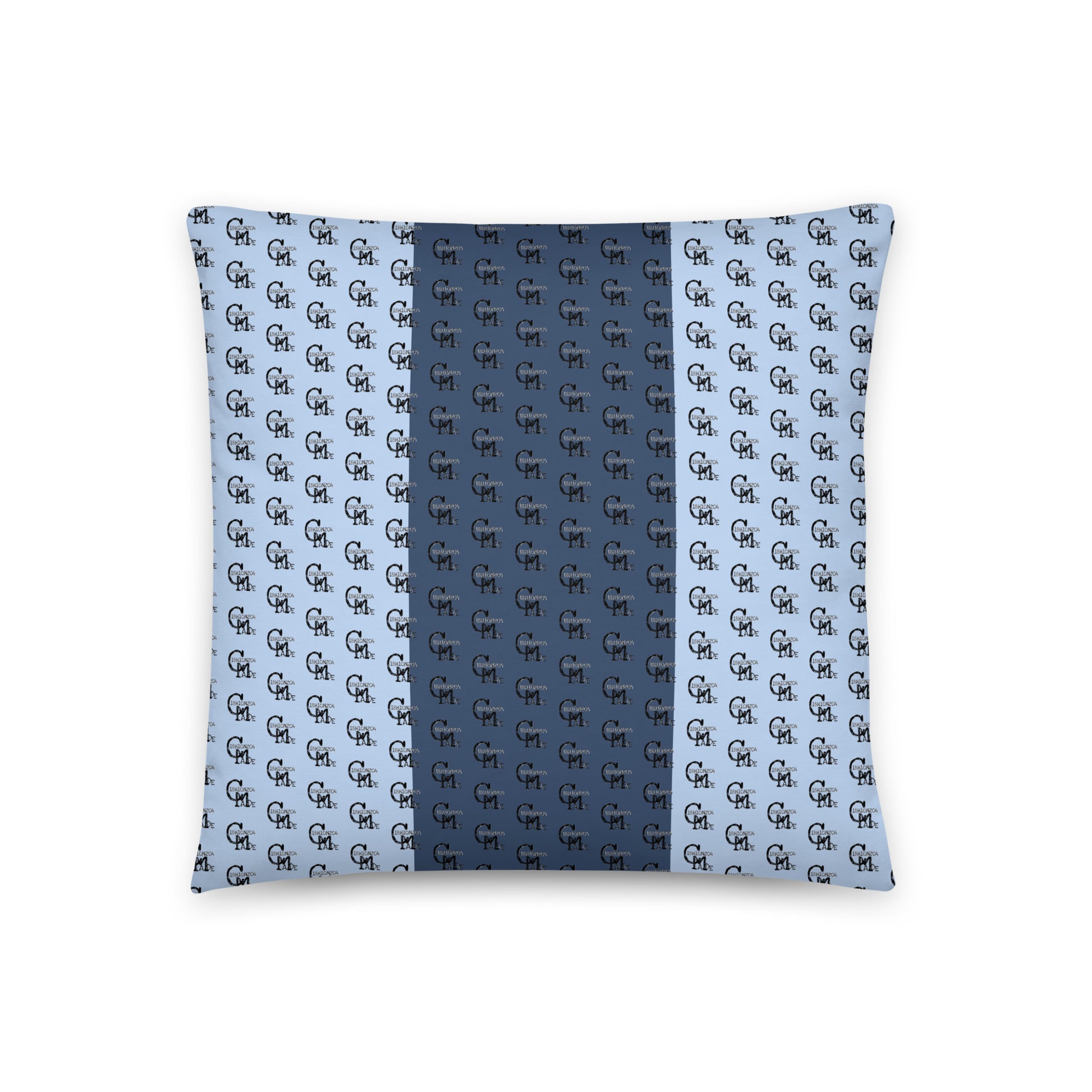 Melanin Made Blue Pillow featuring a stylish blue and light blue pattern with repeating monogram design, perfect for adding unique home decor with melanin-rich imagery.
