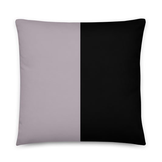 Artful Mix Pillow featuring a simple, modern design with a vertical split of muted gray and solid black colors, perfect for stylish home decor.