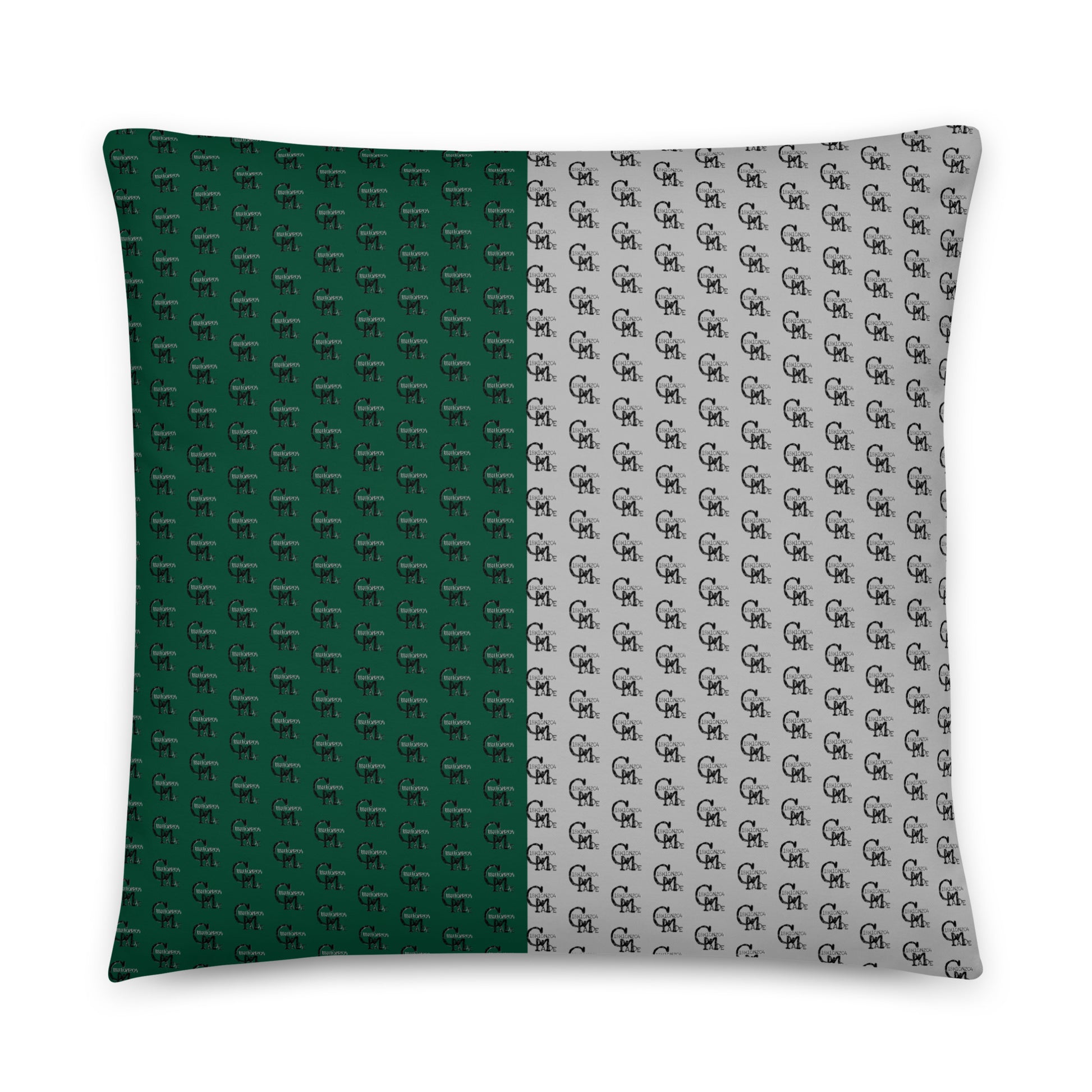 Melanin Made Pillow featuring a split design with dark green and light gray sections, each decorated with a repeating subtle pattern, perfect for stylish home decor.