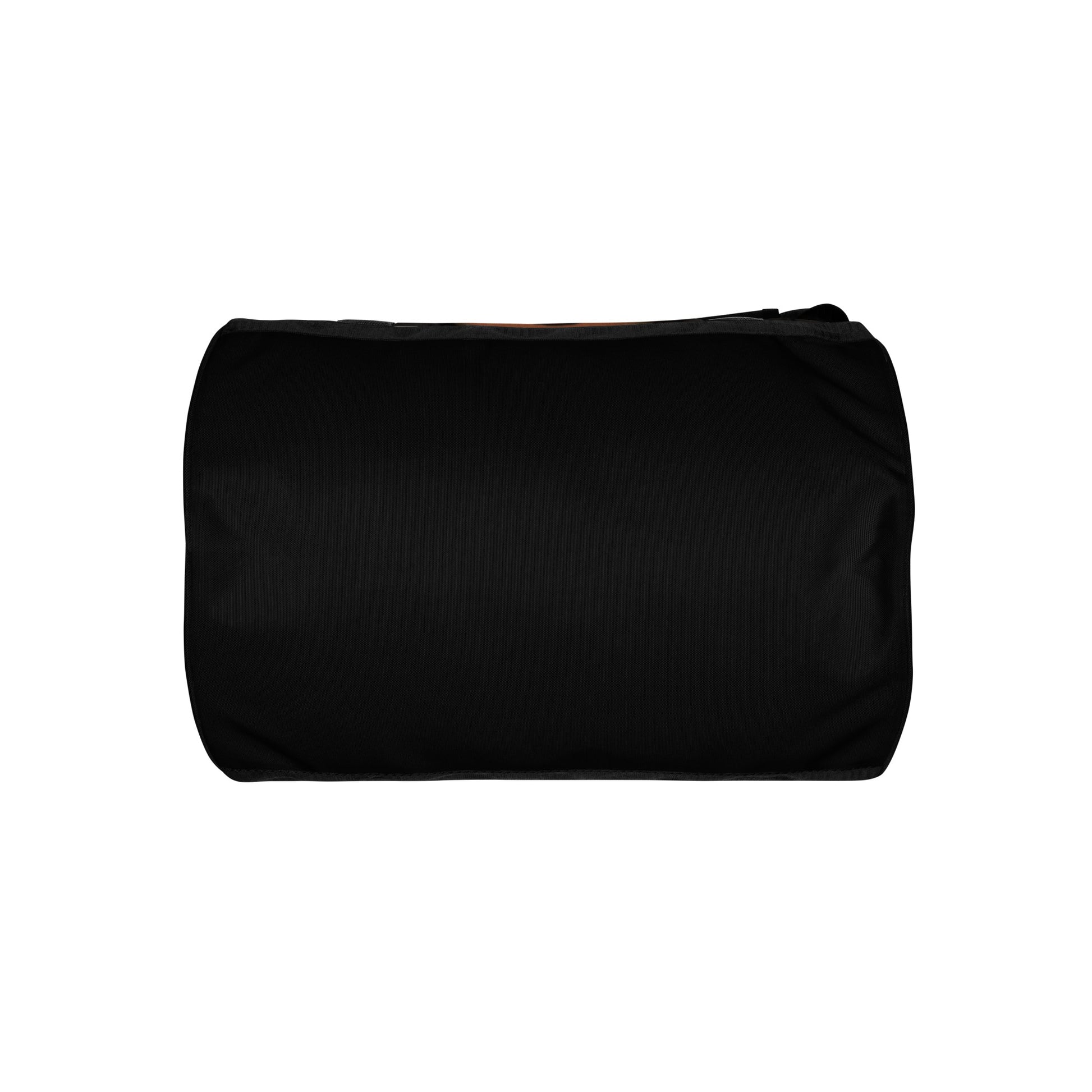 Gym Bag – Issa Duffle in solid black fabric shown from the bottom, featuring a durable and spacious design ideal for gym use and active lifestyles.