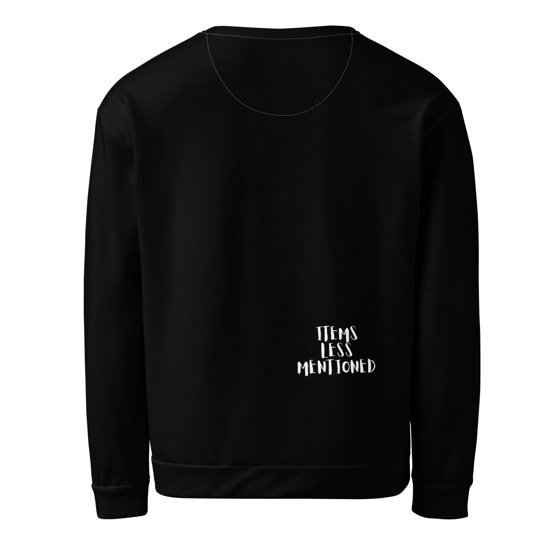 Black Unisex Sweatshirt – Coffee Withdrawal with small white "Items Less Mentioned" text, featuring faith-inspired apparel with melanin-rich imagery and purpose-driven messaging. Walk in purpose. Wear your faith.