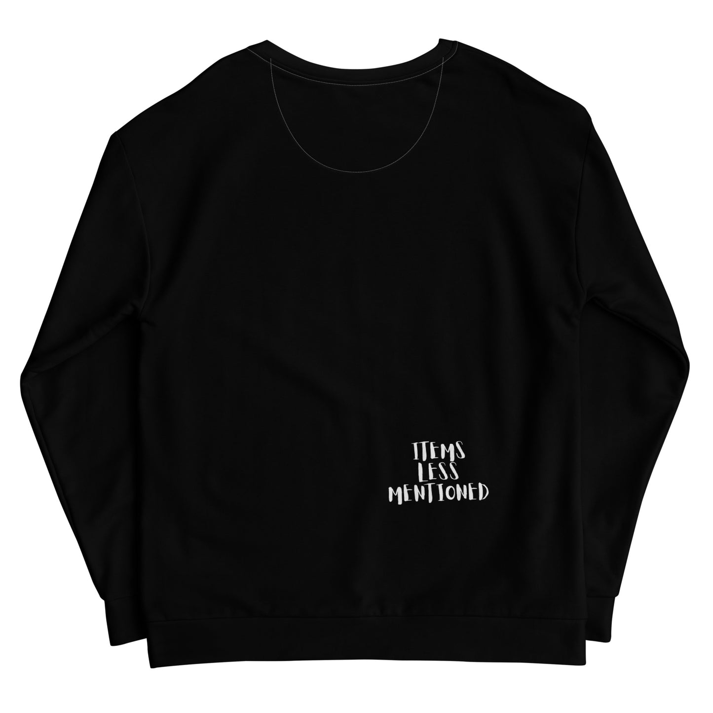 Black Coffee Withdrawal Premium Sweatshirt featuring a minimalist design with "Items Less Mentioned" text, made from soft fabric ideal for casual wear and comfort.