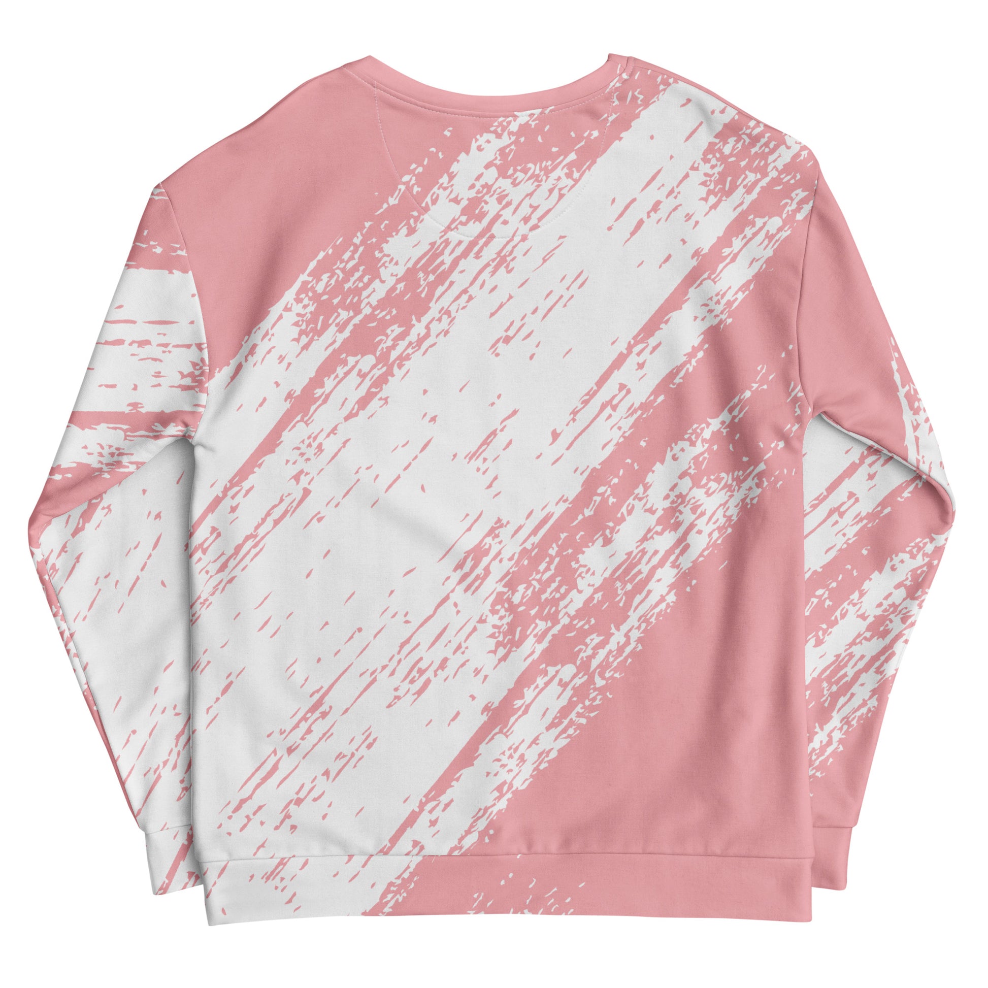 Pink and white abstract patterned sweatshirt shown from the back, featuring a comfortable fit and soft fabric design called Bubble Gum Fun Sweatshirt.