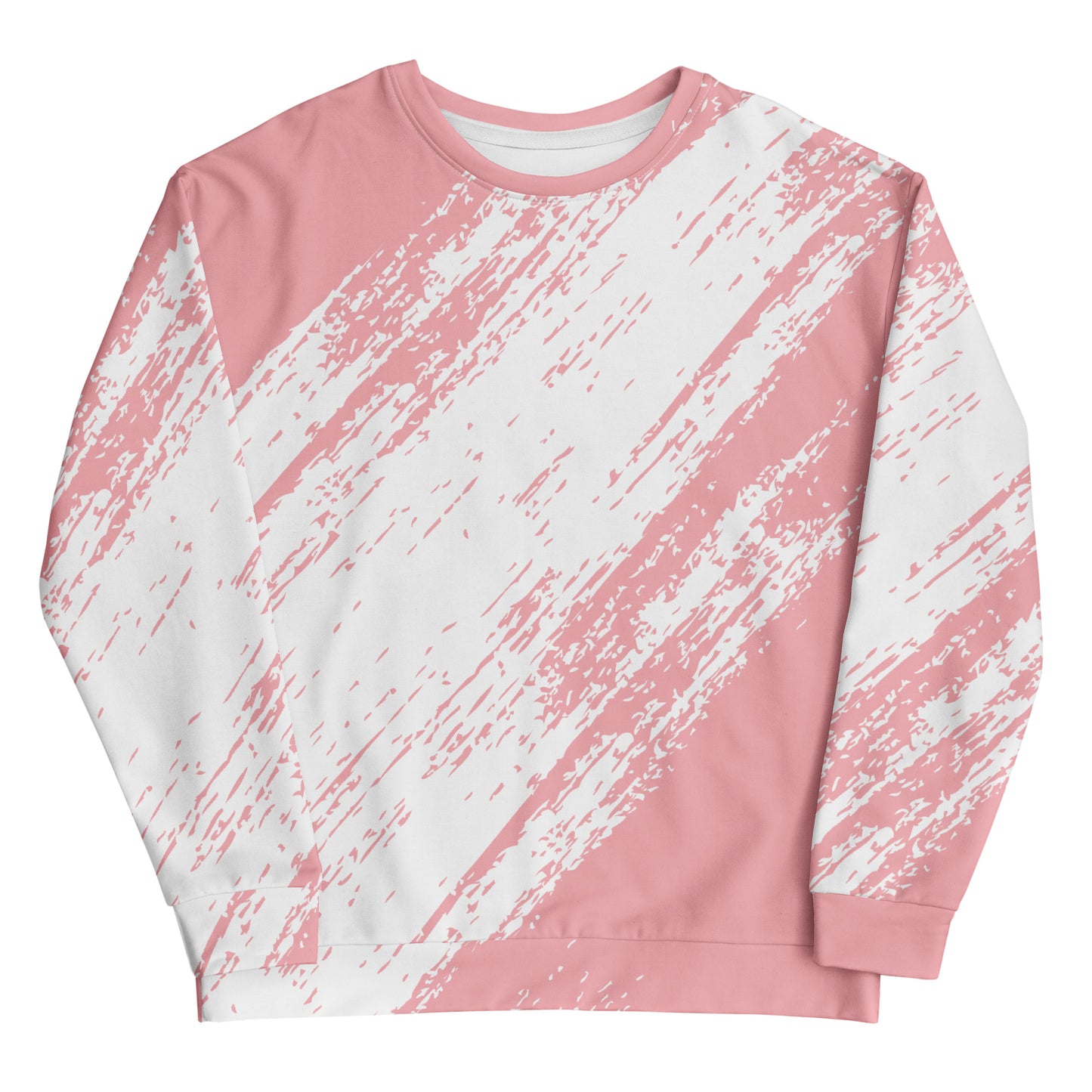 Bubble Gum Fun Sweatshirt featuring a unisex design with a soft pink and white abstract brushstroke pattern, perfect for casual wear and stylish comfort.