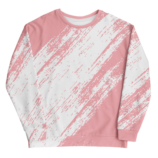 Bubble Gum Fun Sweatshirt featuring a unisex design with a soft pink and white abstract brushstroke pattern, perfect for casual wear and stylish comfort.