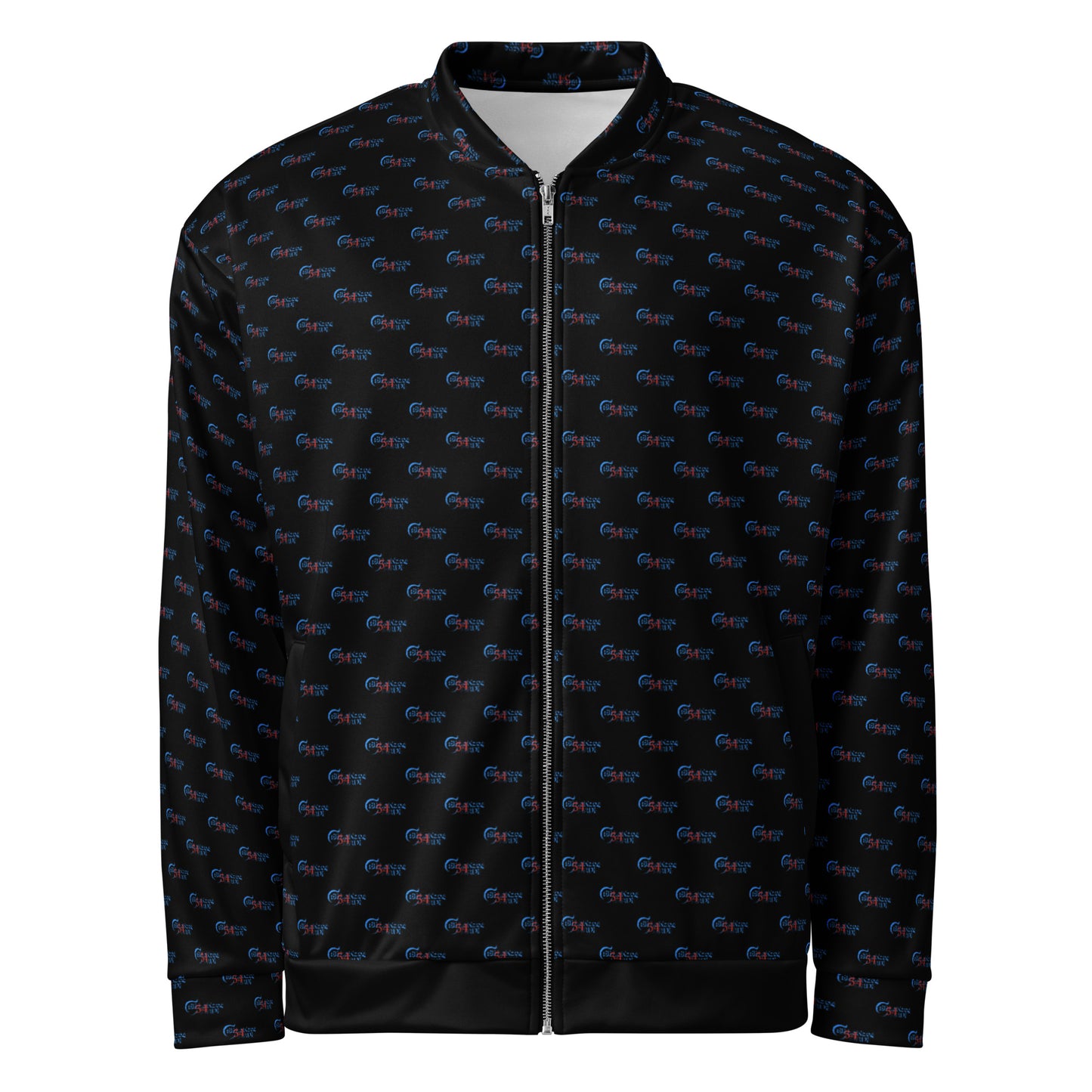 Melanin Made Unisex Bomber Jacket featuring an all-over subtle patterned design on black fabric with a front zipper and a classic fit, ideal for melanin fashion enthusiasts.