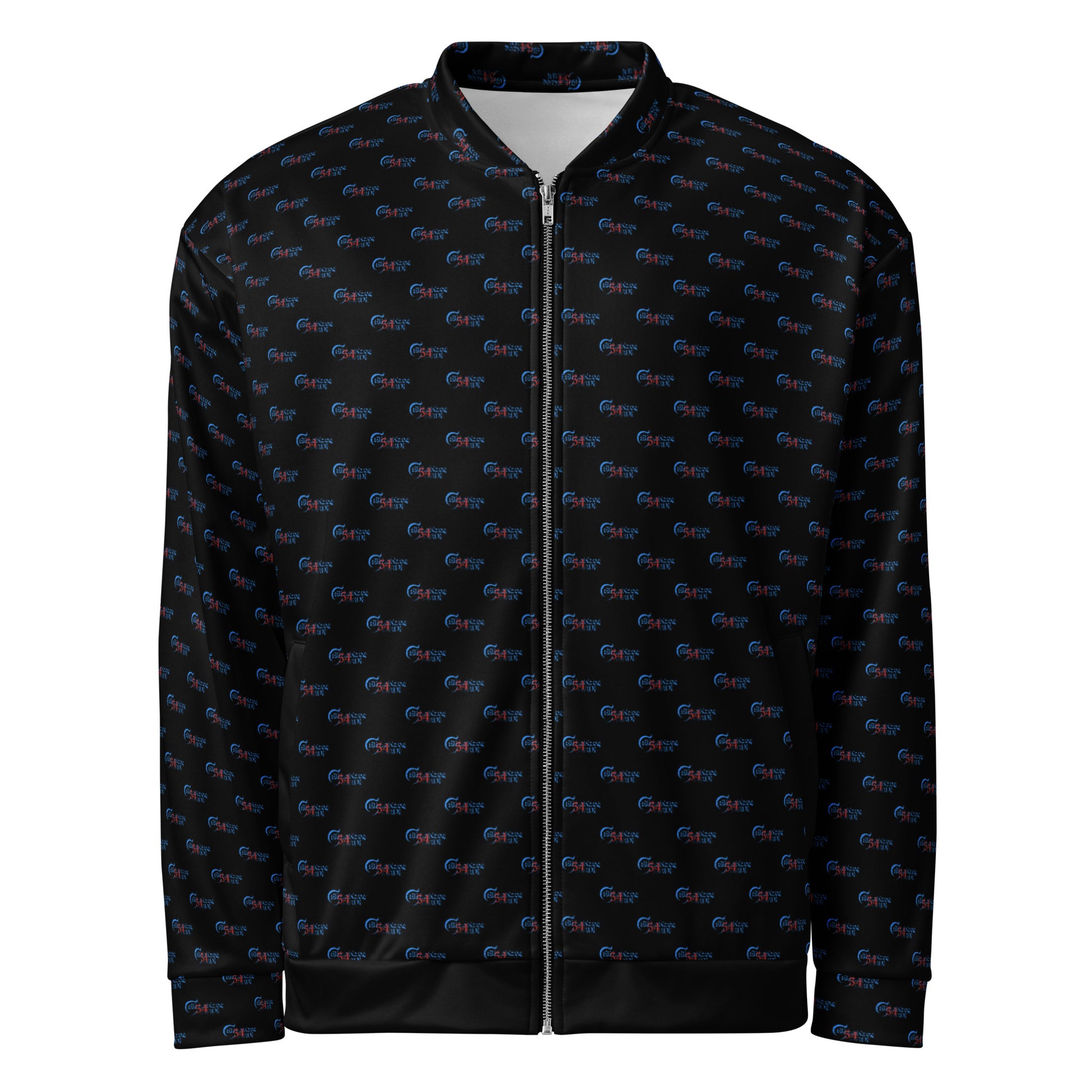Melanin Made Unisex Bomber Jacket featuring an all-over subtle patterned design on black fabric with a front zipper and a classic fit, ideal for melanin fashion enthusiasts.