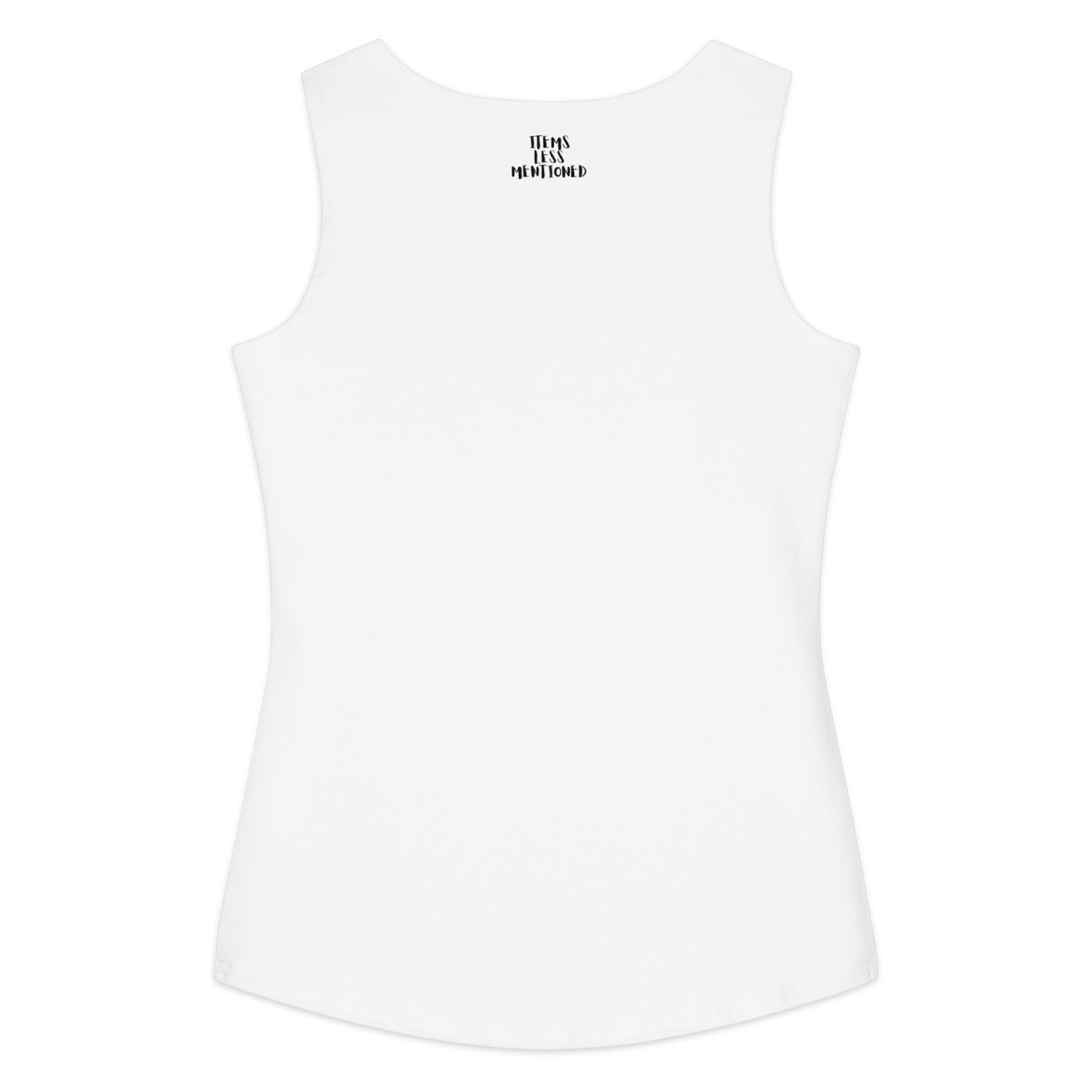 Back view of a white cotton tank top featuring the text "Don't Duck Around Tank" printed near the neckline, showcasing a simple and comfortable design for casual wear.