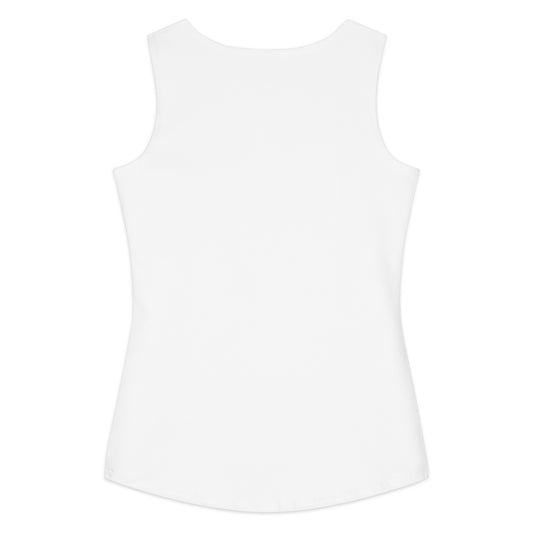 Back view of a plain white cotton tank top designed for women, featured as part of the Fueled by Coffee, Not Tea Tank collection, showcasing comfortable and casual apparel.
