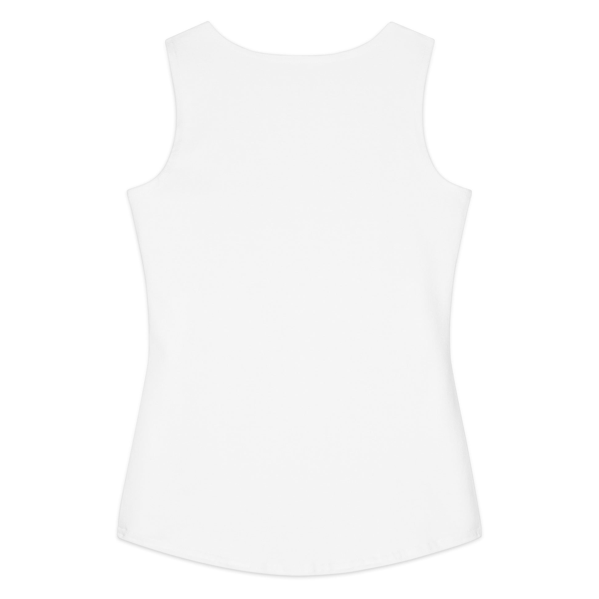 Back view of a plain white sleeveless cotton tank top named Holy Fire Tank, designed for comfortable, casual wear.