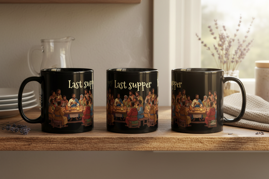 Black Christ Last Supper Mug - All Angles Kitchen Shelf