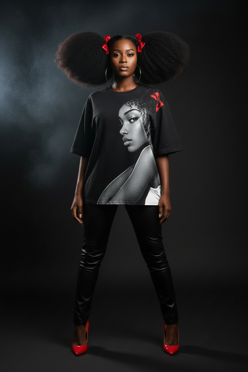 Black Queen Portrait Tee - Front Matched