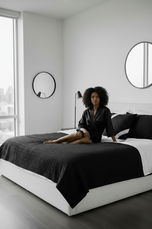 Black & White Ribbon Pillow Lifestyle Portrait