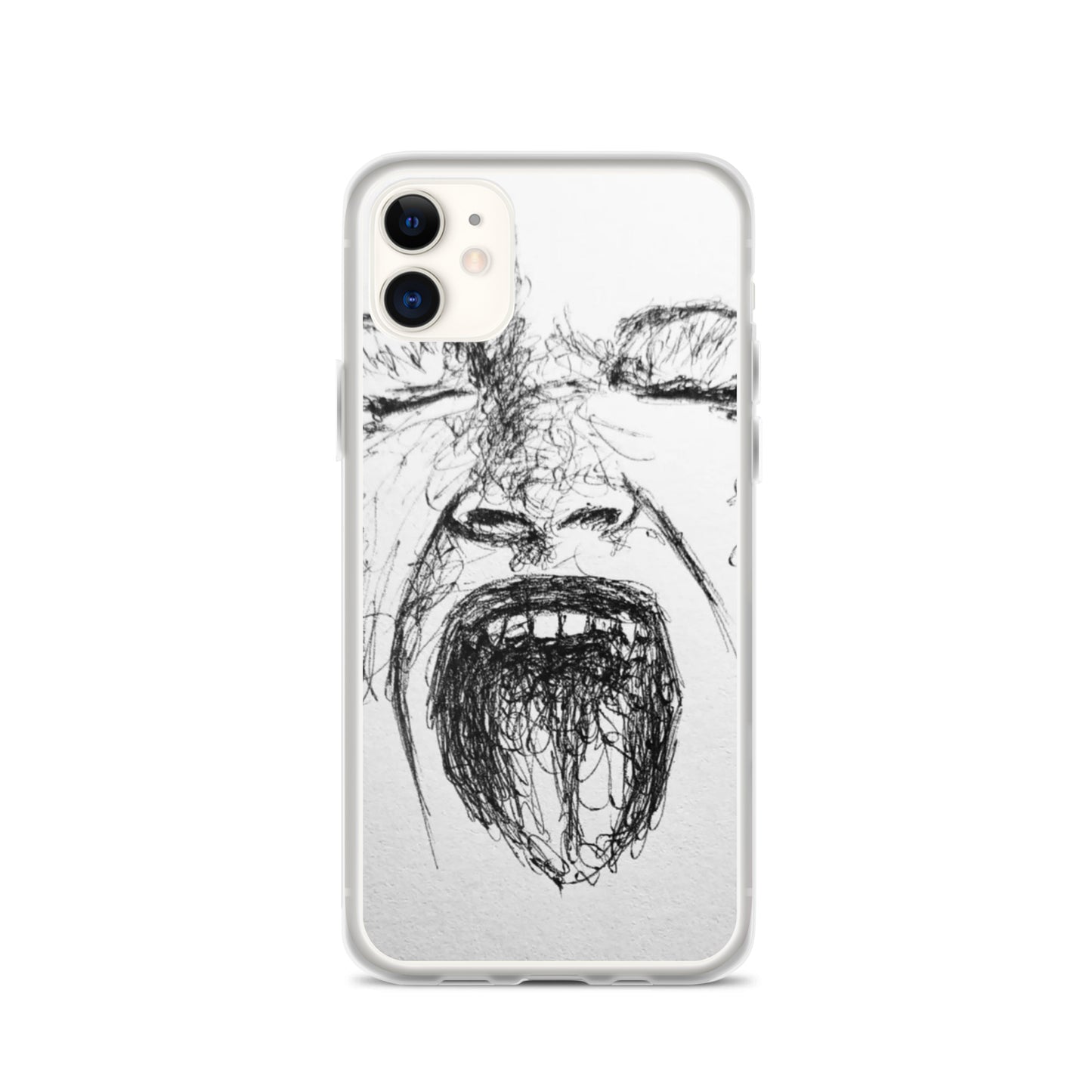 She Screams Clear iPhone® Case featuring an abstract black ink sketch of a screaming face, combining melanin-rich artistry with purpose-driven messaging for inspirational gifts.