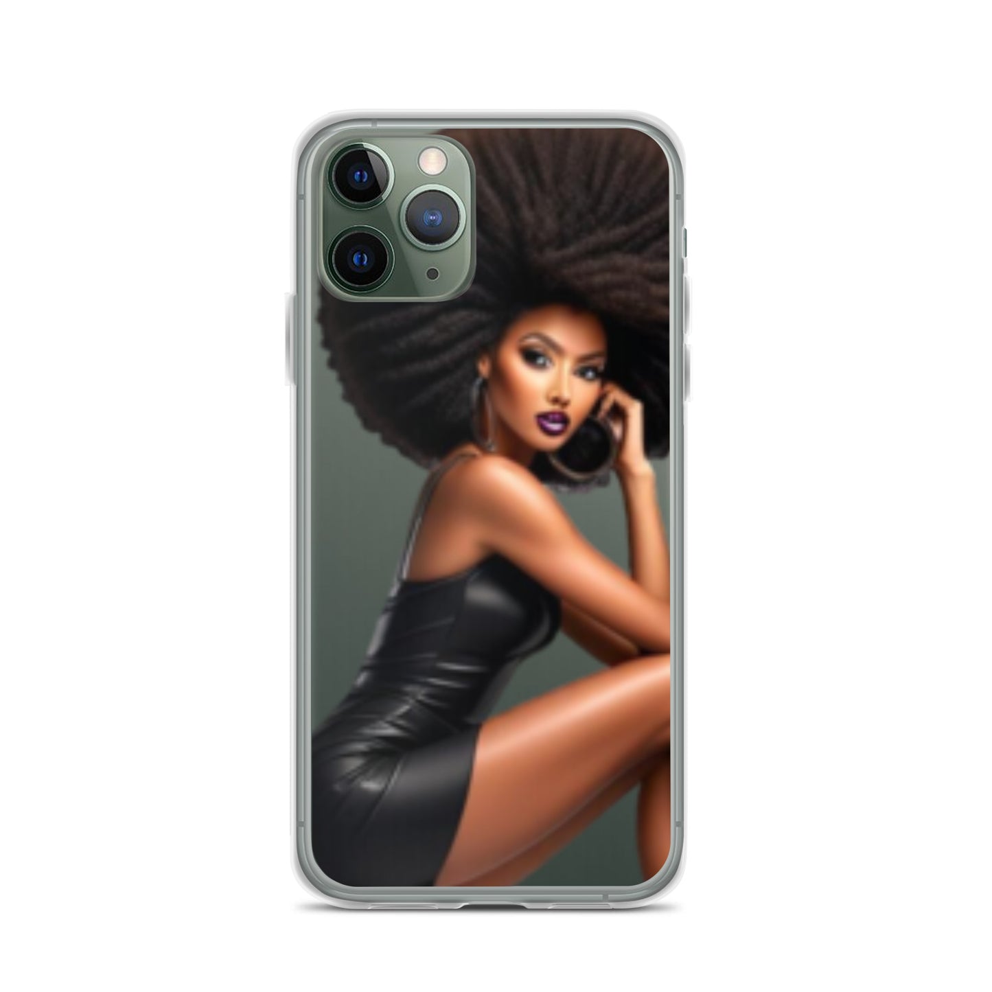 Stiletto Queen Clear iPhone® Case featuring a striking illustration of a confident Black woman with natural hair, embodying melanin-rich imagery and purpose-driven messaging.