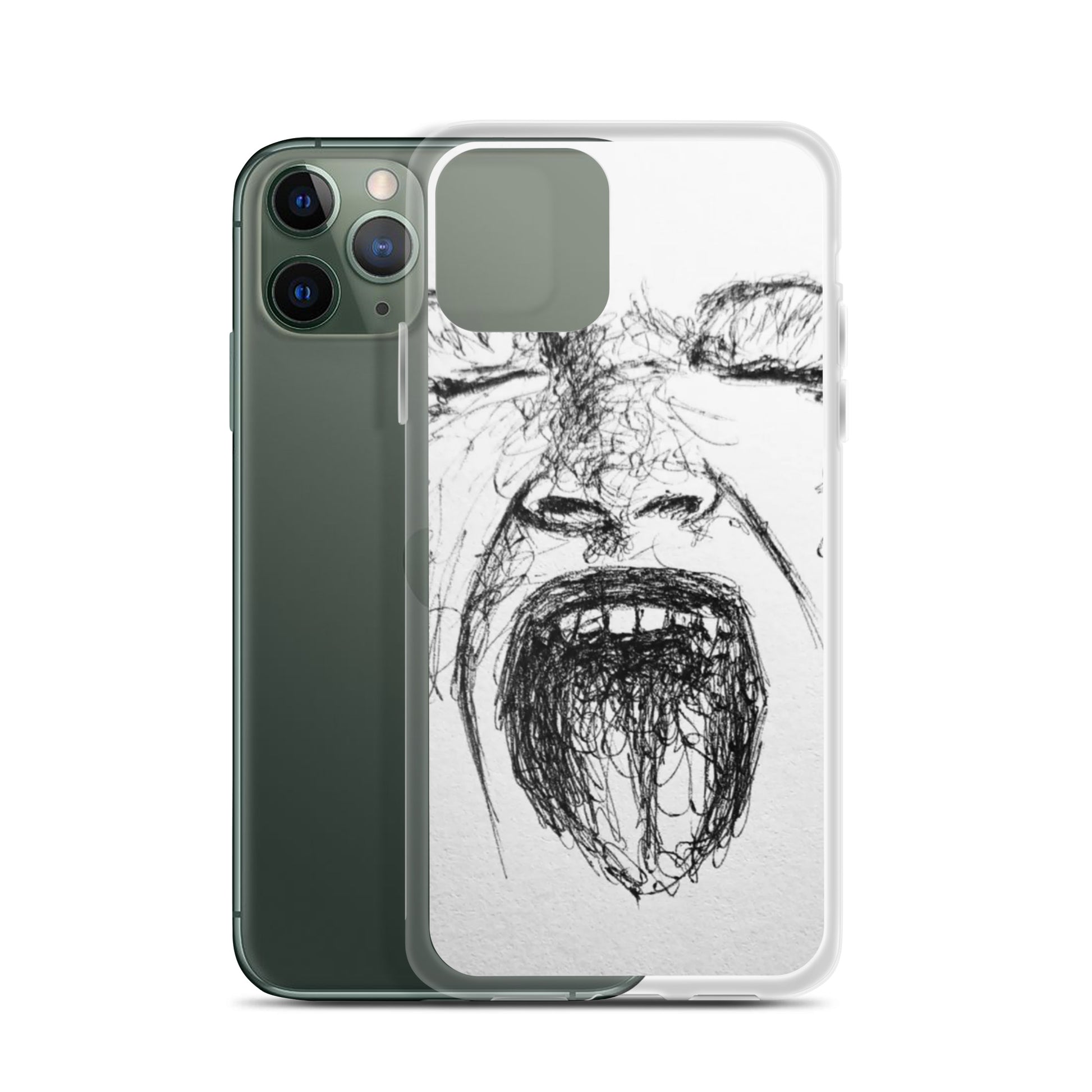 She Screams Clear iPhone® Case featuring a bold, abstract black sketch of a screaming face, showcasing faith-inspired, purpose-driven messaging with melanin-rich imagery.