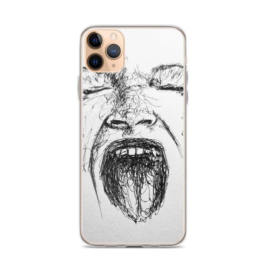She Screams Clear iPhone® Case featuring an expressive, sketch-style artwork of a person screaming, combining faith-inspired melanin-rich imagery with purpose-driven messaging.