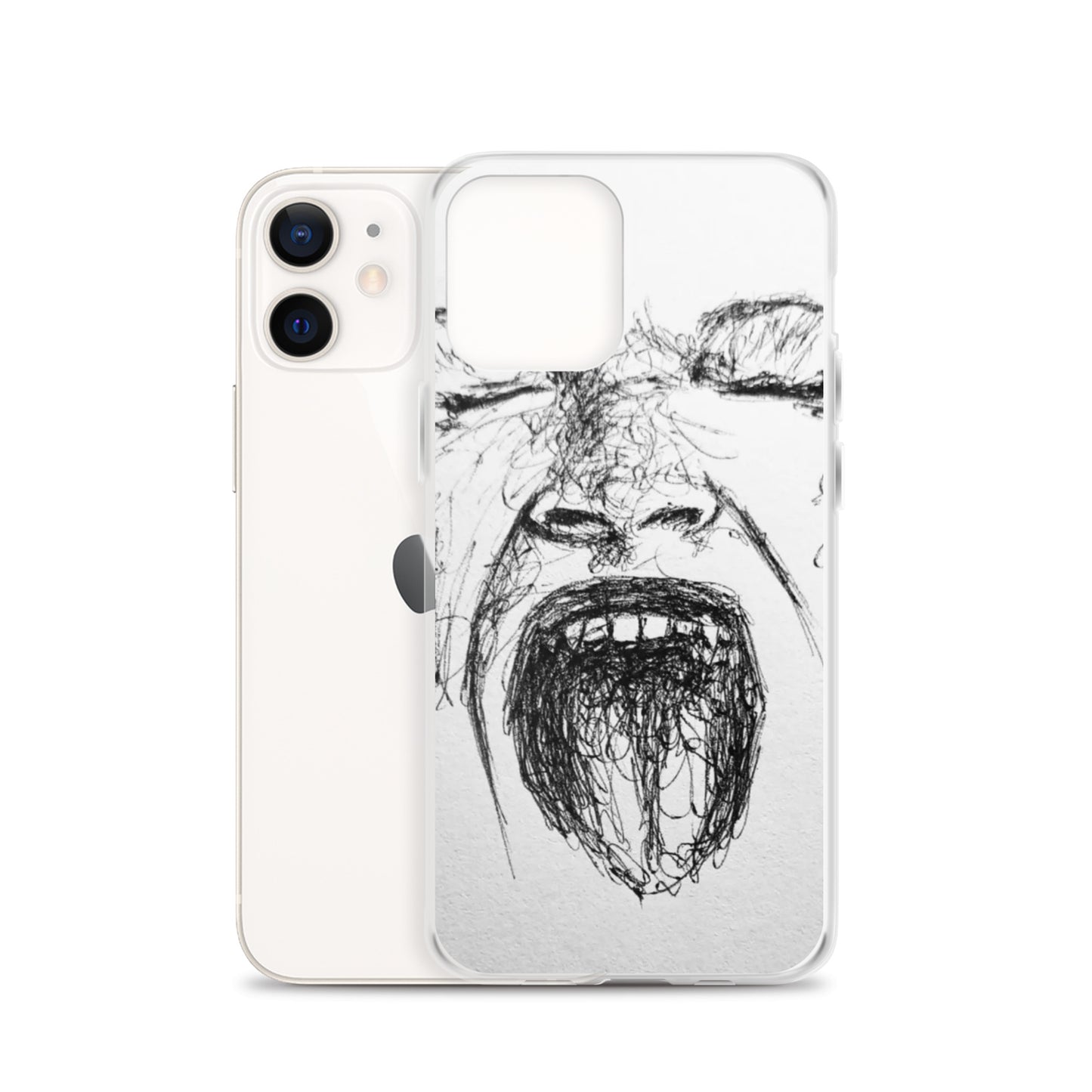 She Screams Clear iPhone® Case featuring a unique black sketch of a face screaming, designed with purpose-driven messaging and faith-inspired, melanin-rich imagery.
