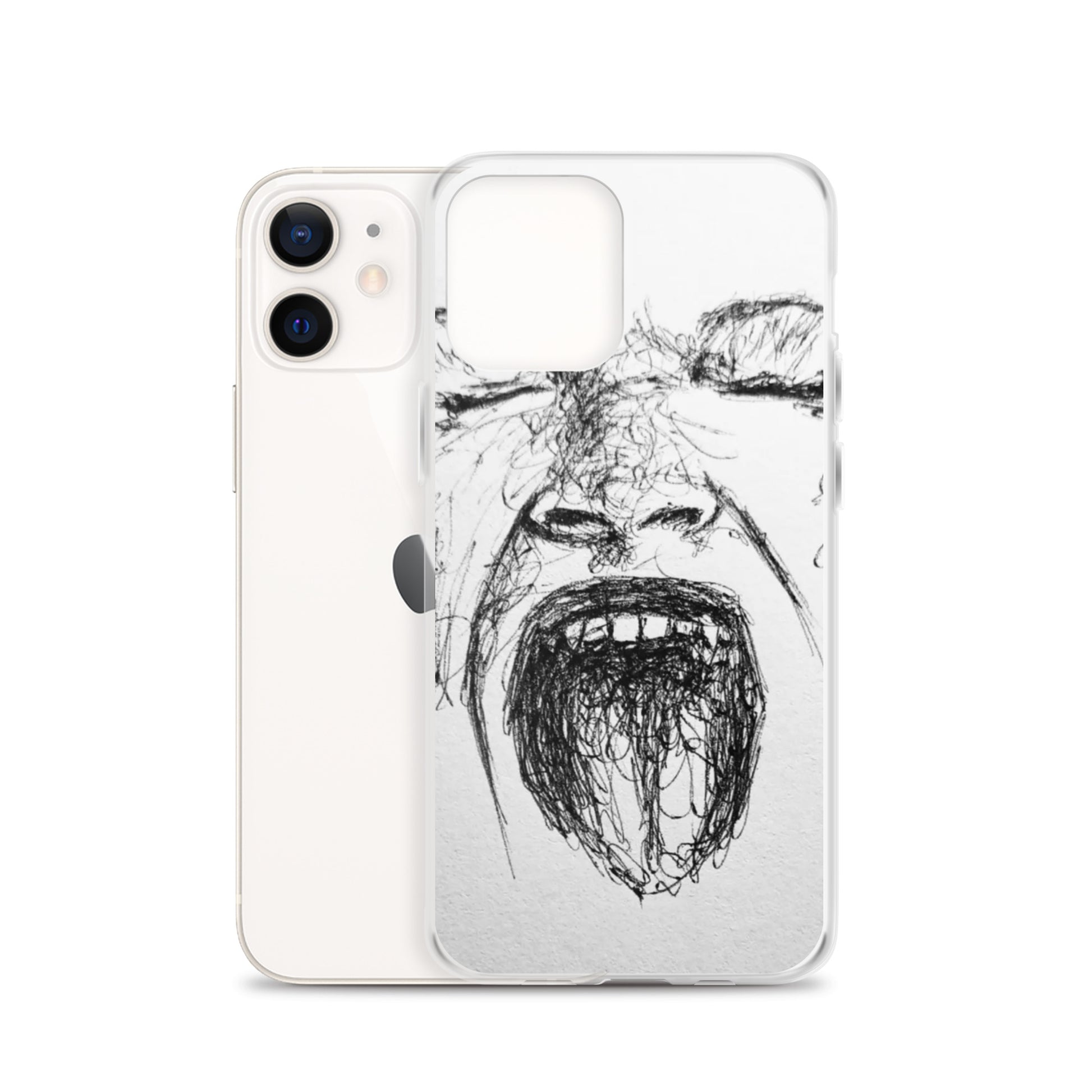 She Screams Clear iPhone® Case featuring a unique black sketch of a face screaming, designed with purpose-driven messaging and faith-inspired, melanin-rich imagery.