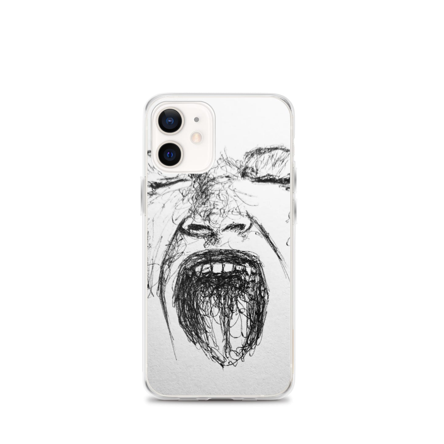 She Screams Clear iPhone® Case with a bold black abstract sketch of a screaming face, combining faith-inspired, purpose-driven messaging with melanin-rich artistry.