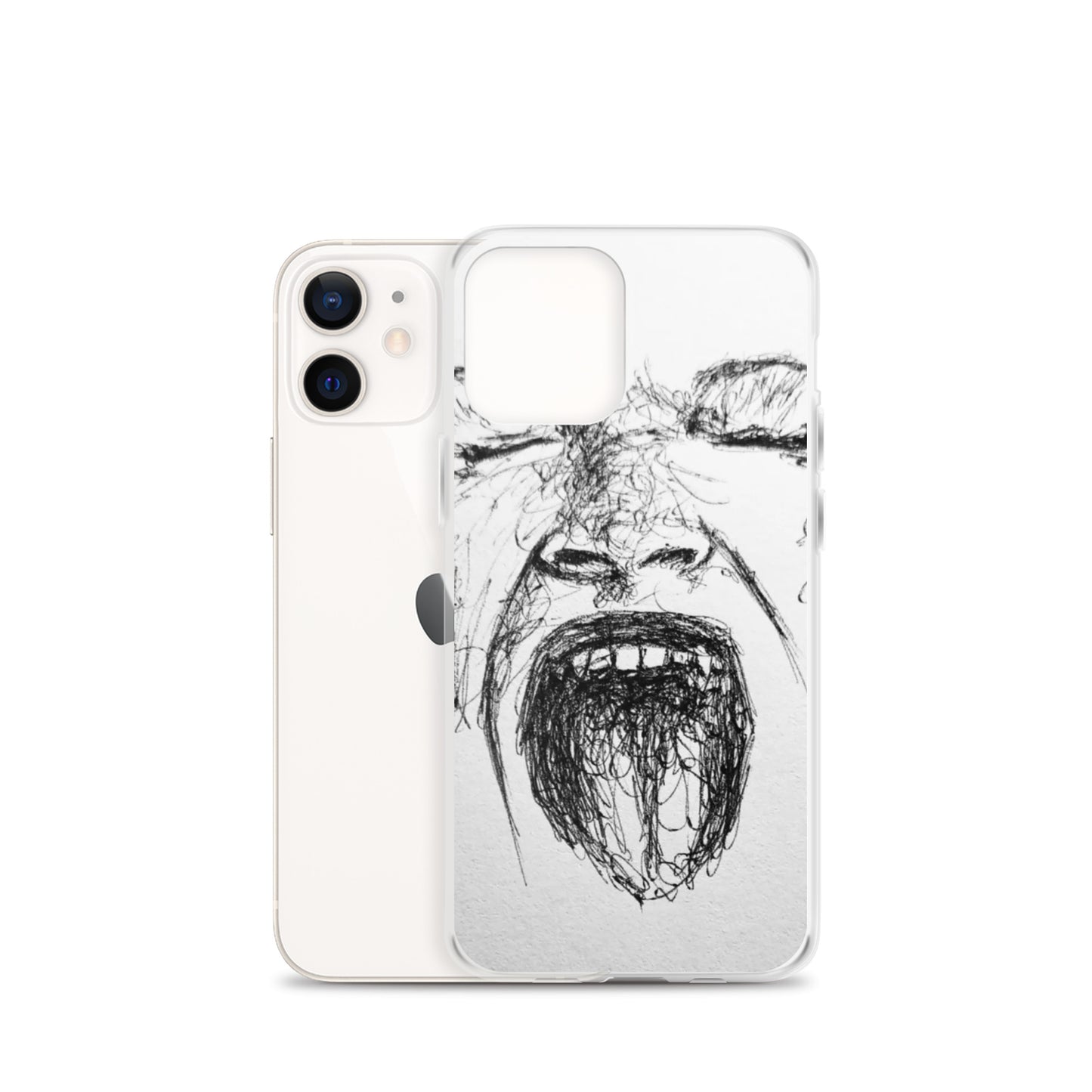 She Screams Clear iPhone® Case featuring a detailed black sketch of a woman screaming, combining melanin-rich imagery with purpose-driven messaging for faith-inspired style.