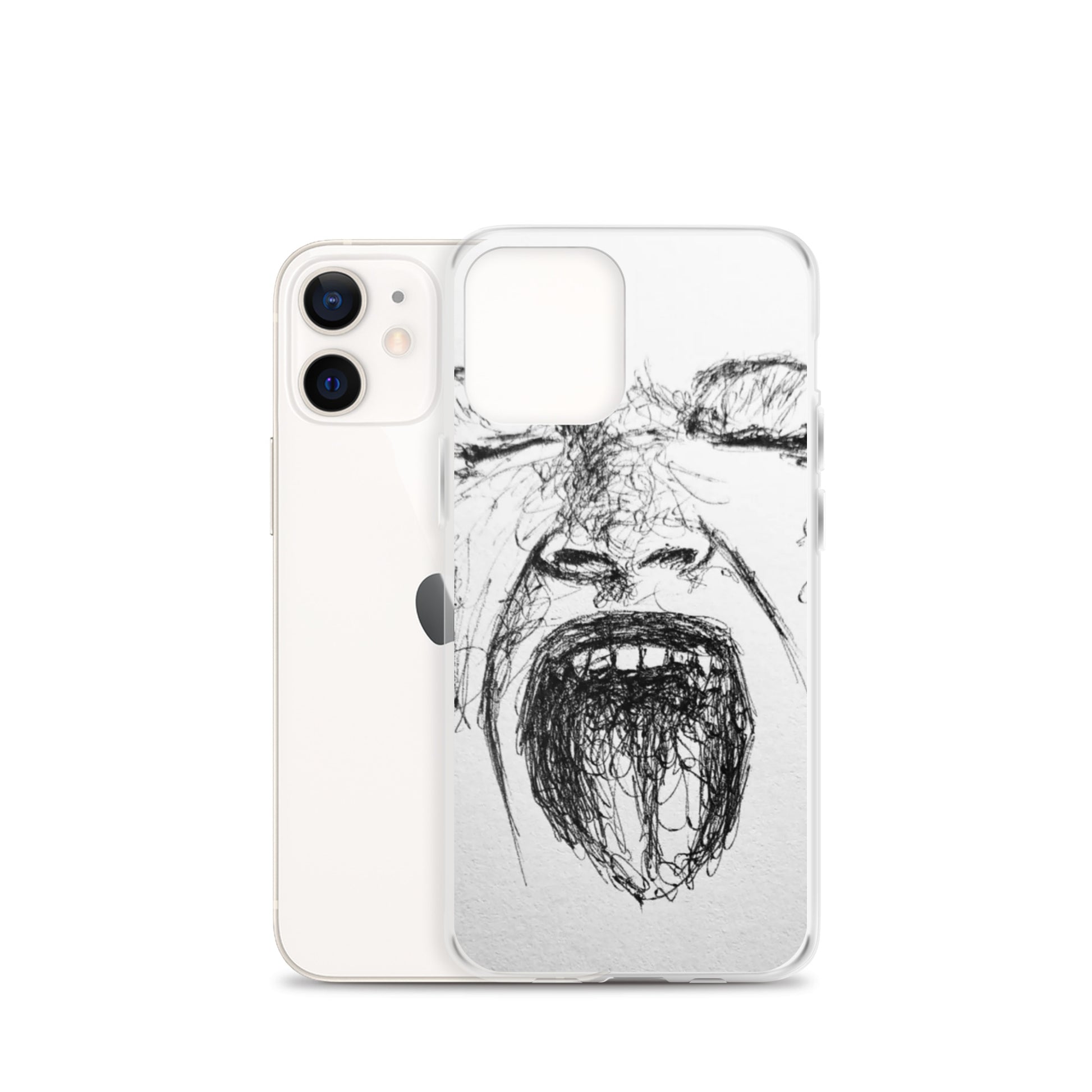 She Screams Clear iPhone® Case featuring a detailed black sketch of a woman screaming, combining melanin-rich imagery with purpose-driven messaging for faith-inspired style.
