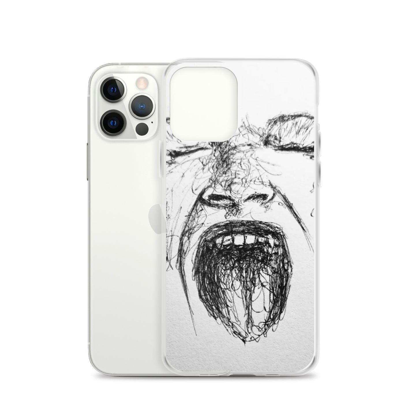 She Screams Clear iPhone® Case featuring a black sketch-style illustration of a person screaming, designed with faith-inspired purpose-driven messaging and melanin-rich imagery.