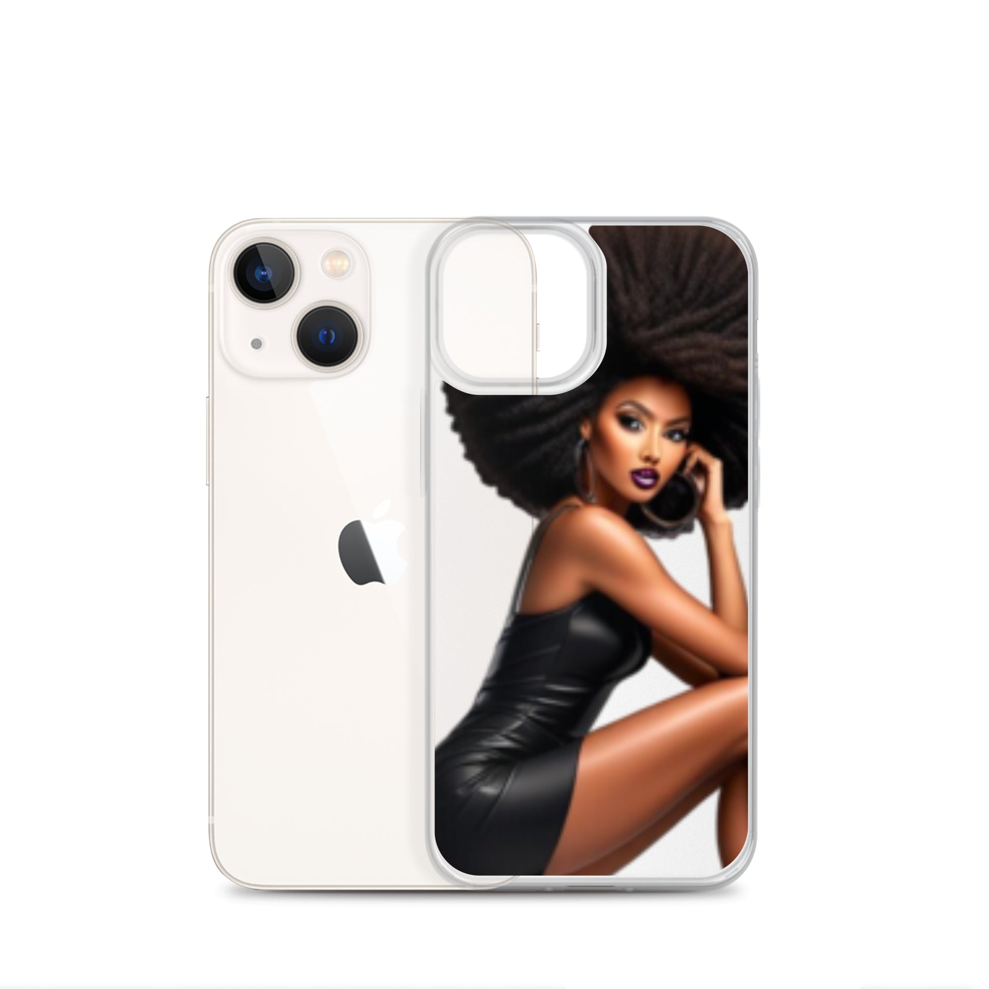 Stiletto Queen Clear iPhone® Case featuring a stylish melanin-rich illustration of a confident Black woman with natural hair, embodying faith-inspired, purpose-driven design.