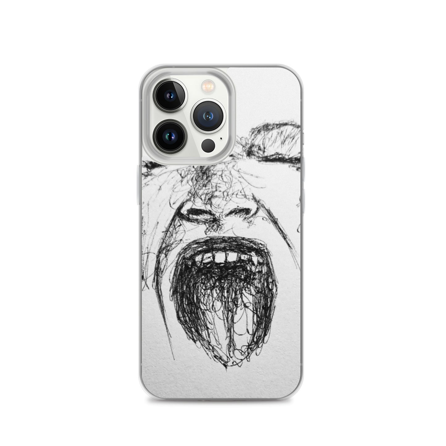 Clear protective She Screams Clear iPhone® Case featuring an artistic black sketch of a face screaming, combining bold melanin-rich imagery with purpose-driven design.