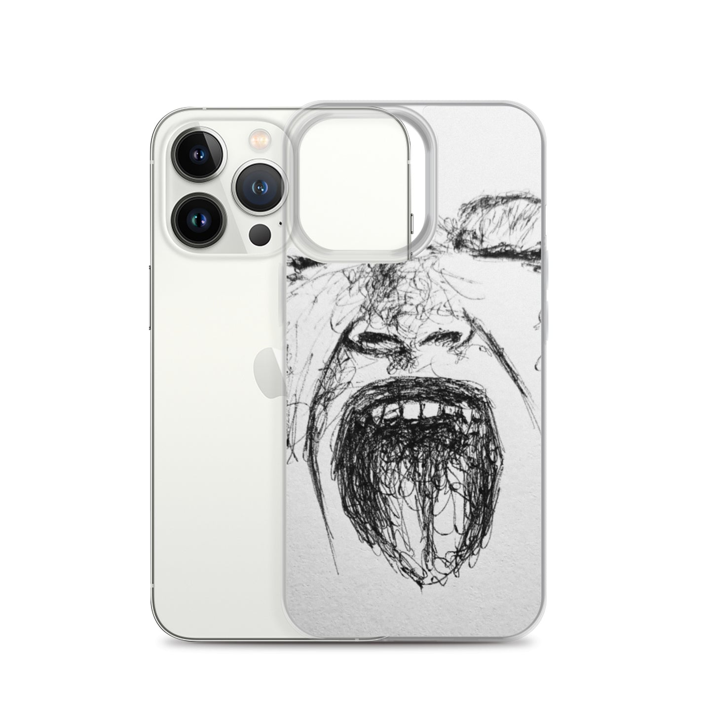She Screams Clear iPhone® Case with a black sketch-style abstract design of a face screaming, featuring faith-inspired apparel and gifts with melanin-rich imagery and purpose-driven messaging.
