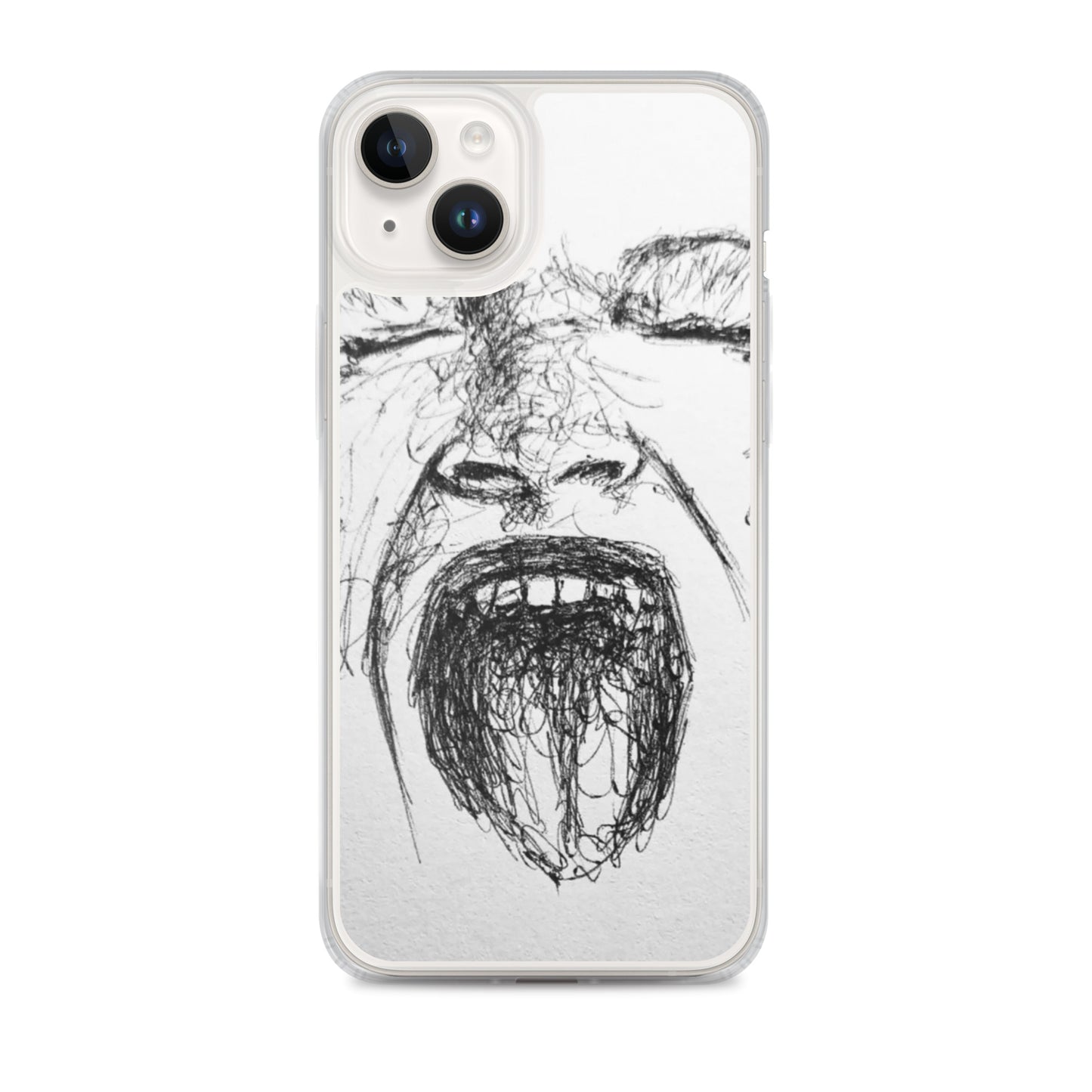 She Screams Clear iPhone® Case featuring an artistic black sketch of a face screaming, highlighting faith-inspired, melanin-rich imagery with purpose-driven messaging.