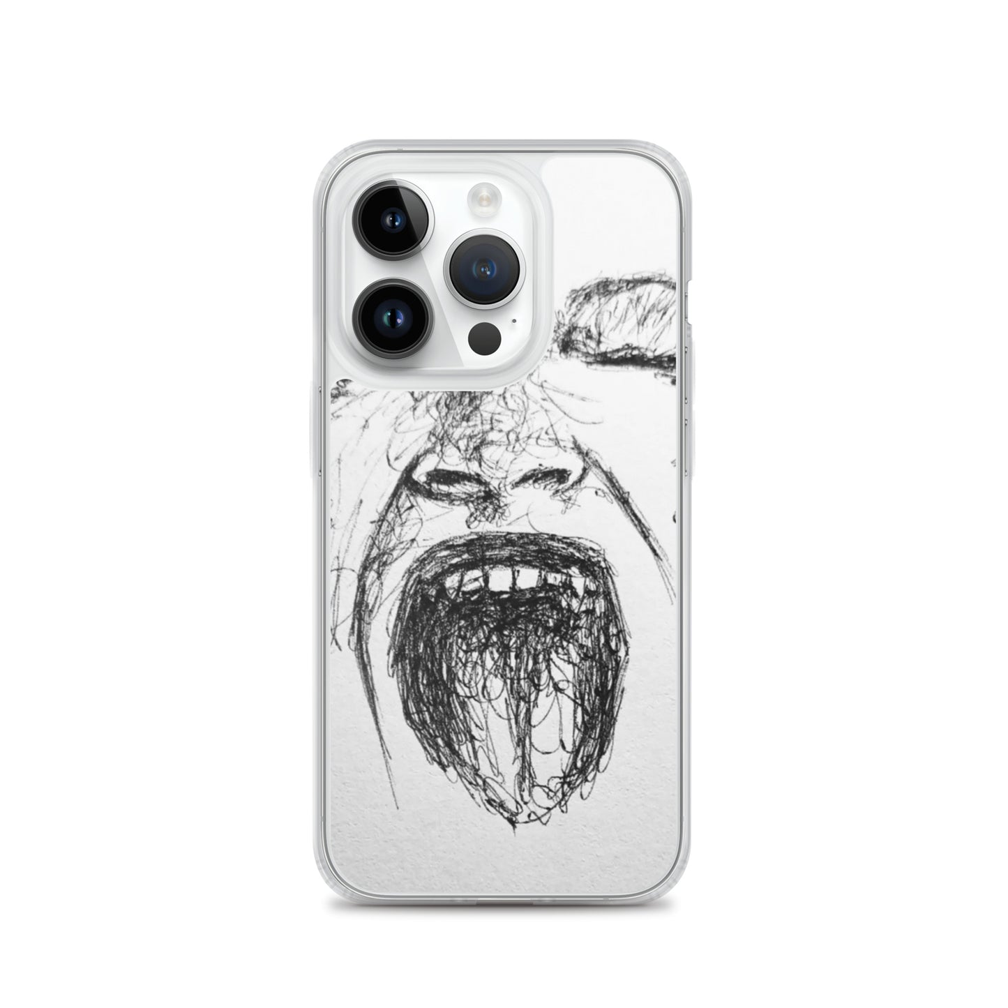 She Screams Clear iPhone® Case featuring a bold abstract sketch of a face screaming, combining purpose-driven messaging with melanin-rich, faith-inspired design.