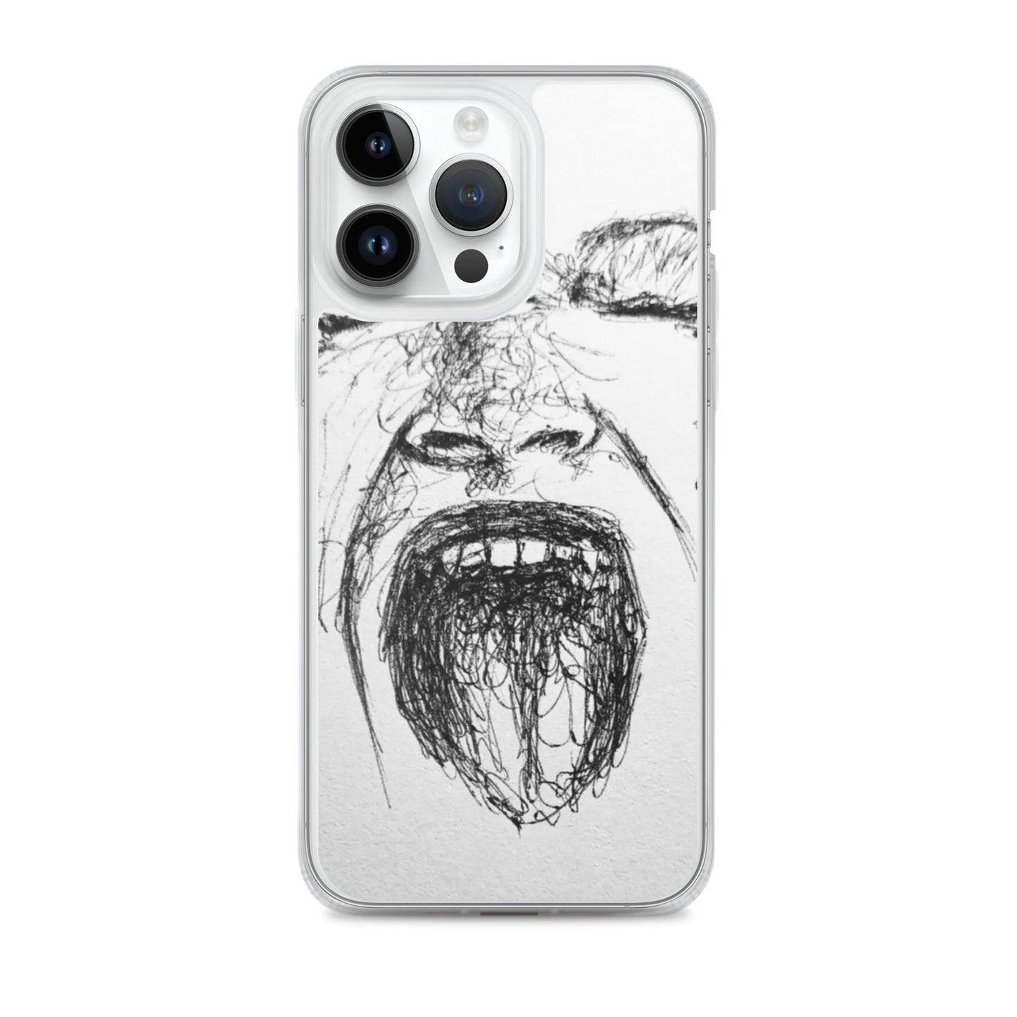 She Screams Clear iPhone® Case featuring an artistic black sketch of a face screaming, combining purpose-driven messaging with melanin-rich imagery for inspirational gifting and faith-inspired apparel.