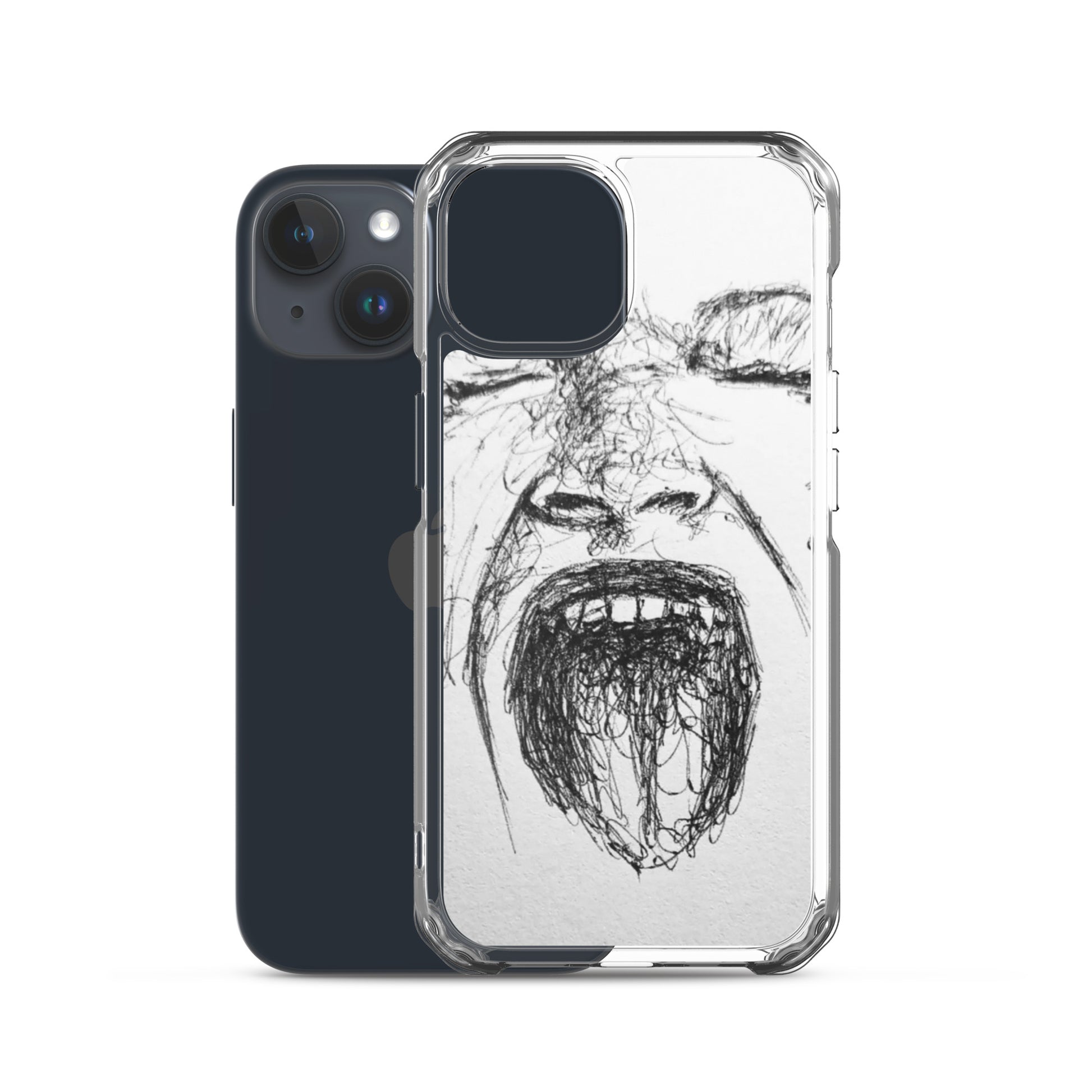 She Screams Clear iPhone® Case features an abstract black sketch of a face screaming with purpose-driven messaging, designed for faith-inspired apparel and gifts.
