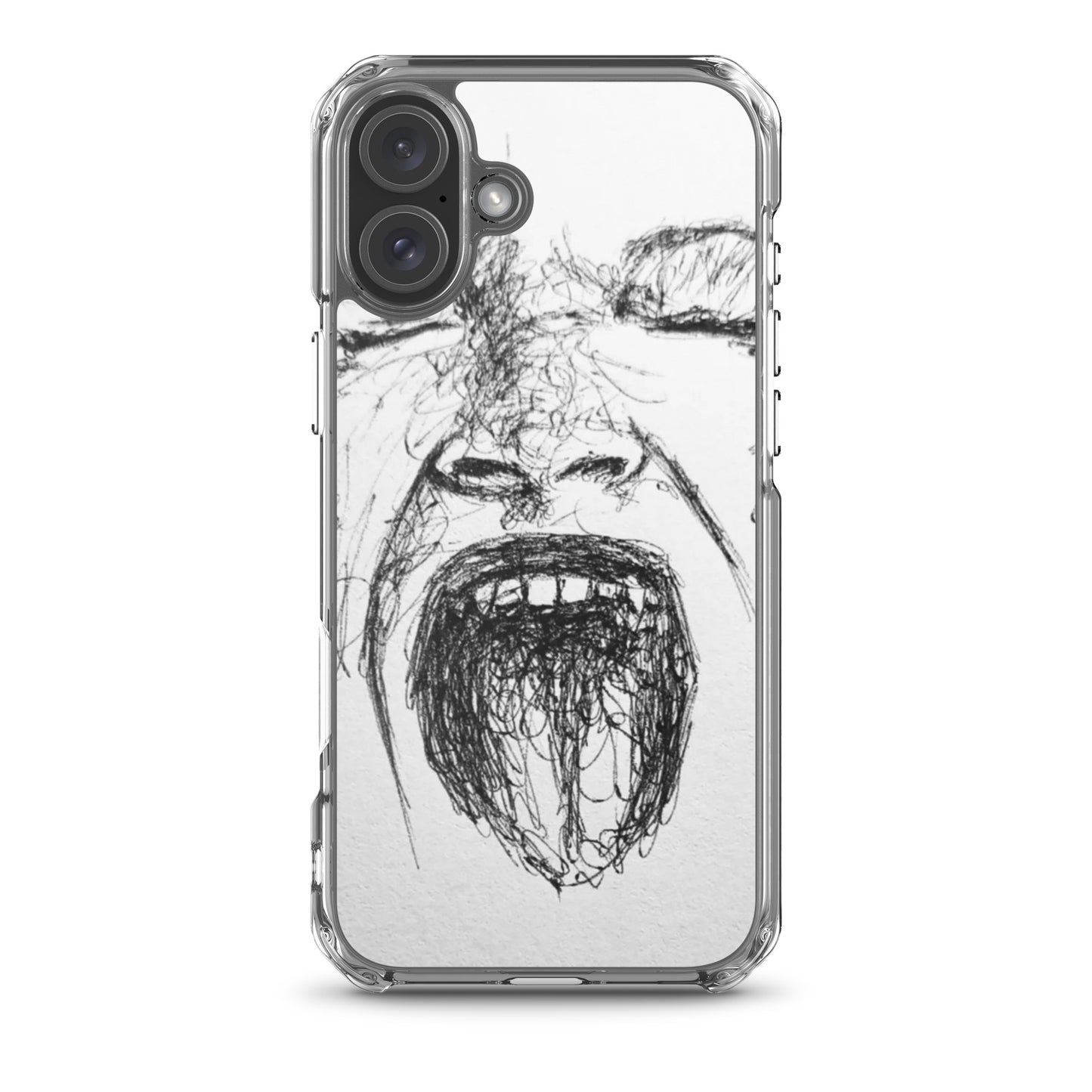 She Screams Clear iPhone® Case featuring an artistic black sketch of a face screaming, with faith-inspired and purpose-driven design celebrating melanin-rich imagery.