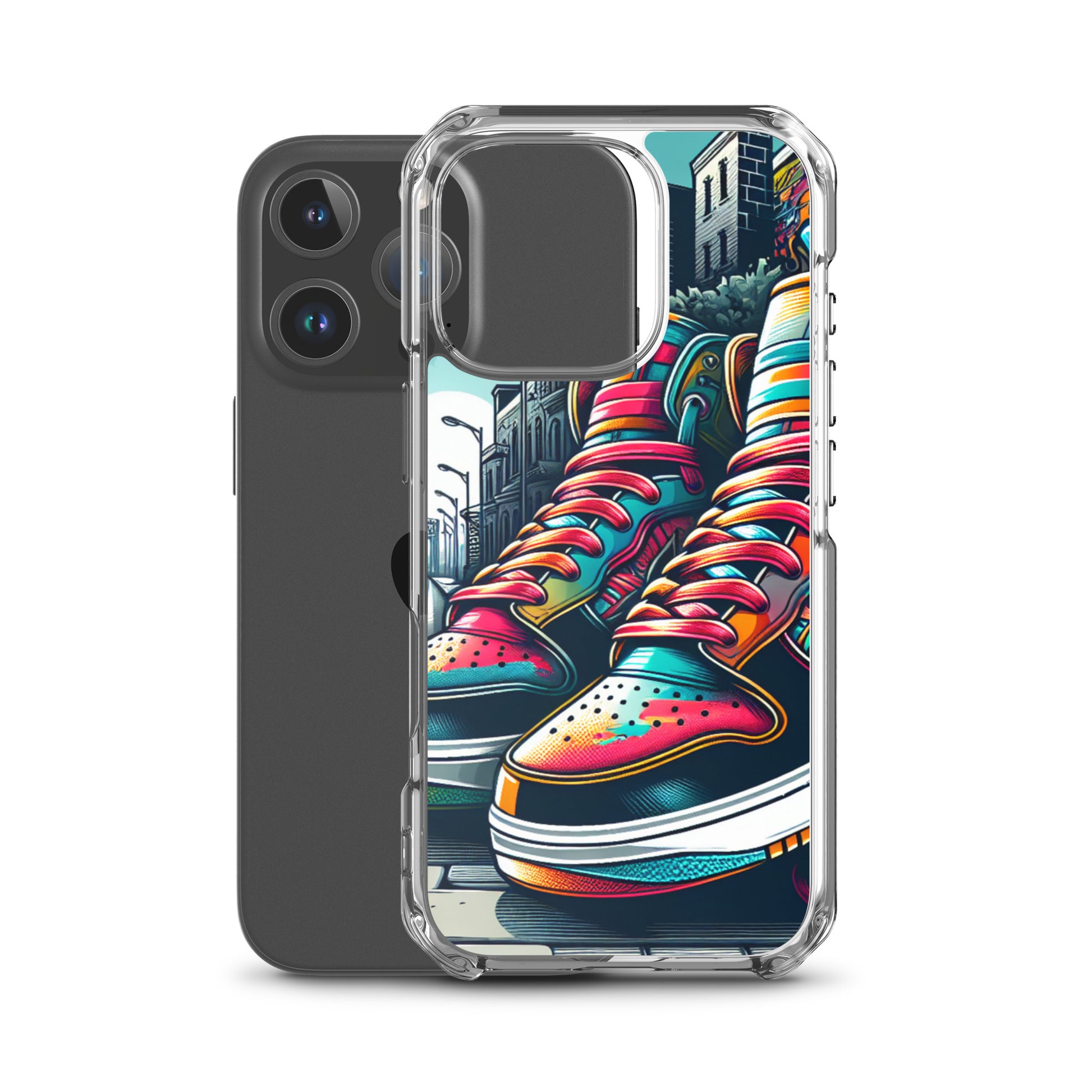 Clear Case – Sneaker on the Block featuring vibrant, street-style sneaker artwork on a clear phone case, blending melanin-rich imagery with purpose-driven messaging.