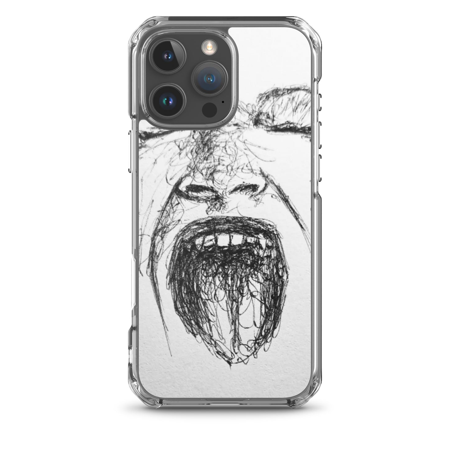 She Screams Clear iPhone® Case featuring a black sketch-style expressive face design, combining unique art with faith-inspired apparel and purpose-driven messaging.