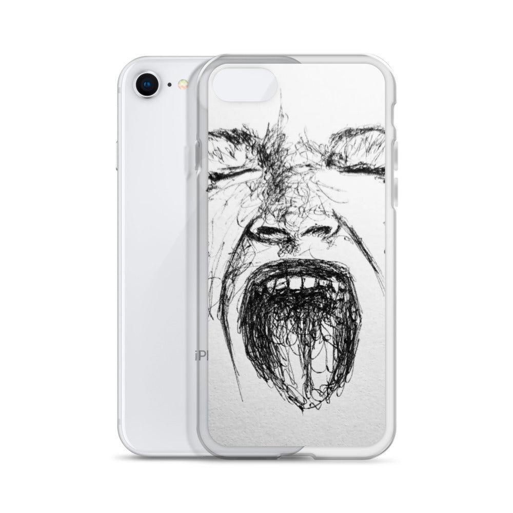 She Screams Clear iPhone® Case featuring an expressive black sketch of a screaming face, blending bold melanin-rich artistry with purpose-driven messaging and faith-inspired design.