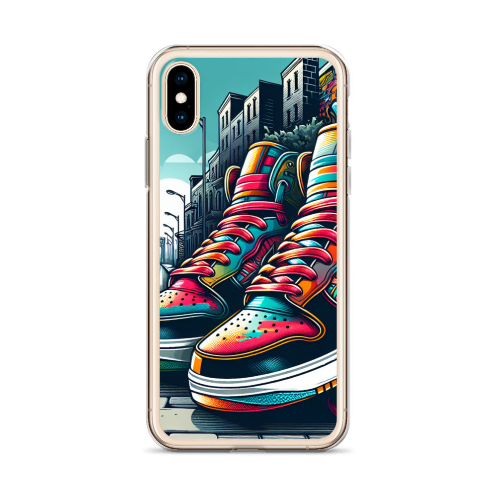 Clear Case – Sneaker on the Block featuring vibrant sneaker artwork with rich colors and urban street background, blending faith-inspired apparel and purpose-driven messaging.
