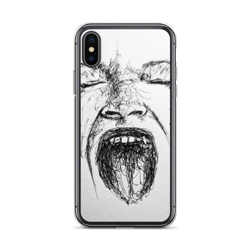 She Screams Clear iPhone® Case featuring an expressive, abstract black ink sketch of a face screaming, combining artistic melanin-rich imagery with faith-inspired purpose-driven messaging.