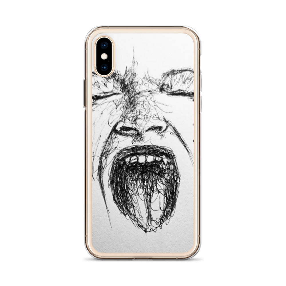 She Screams Clear iPhone® Case featuring an artistic black sketch of a face screaming, designed with purpose-driven messaging and melanin-rich imagery for inspirational gifts.